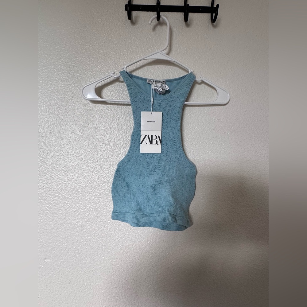 Zara Blue Fitted Crop Tank Top